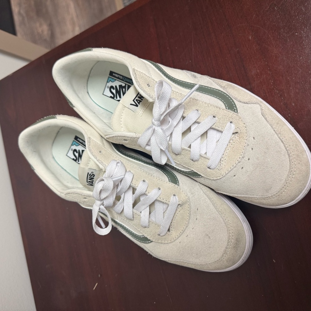 Vans Off-White Sneakers with Green Details